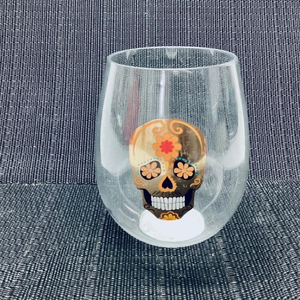 Halloween Skull Stemless Wine Glass